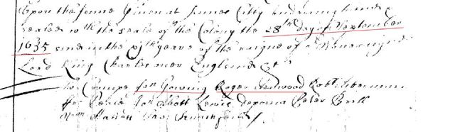 1635 snip of John Gowing transp to Va by Crompe