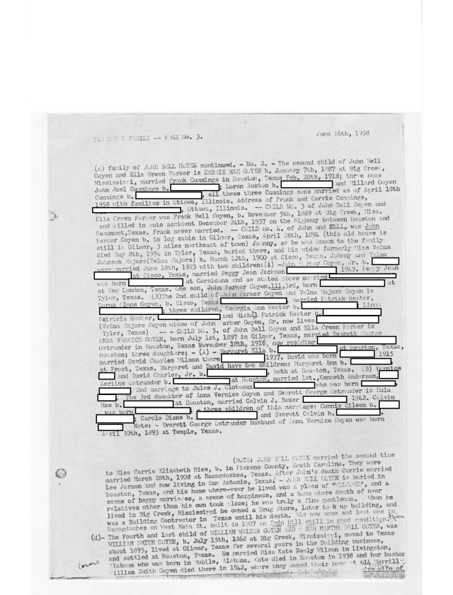Goyen family geneaology from 1958 done by Mrs Elmer Adams_Page_3 redacted