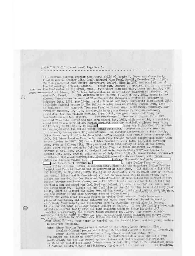 Goyen family geneaology from 1958 done by Mrs Elmer Adams_Page_5 redacted