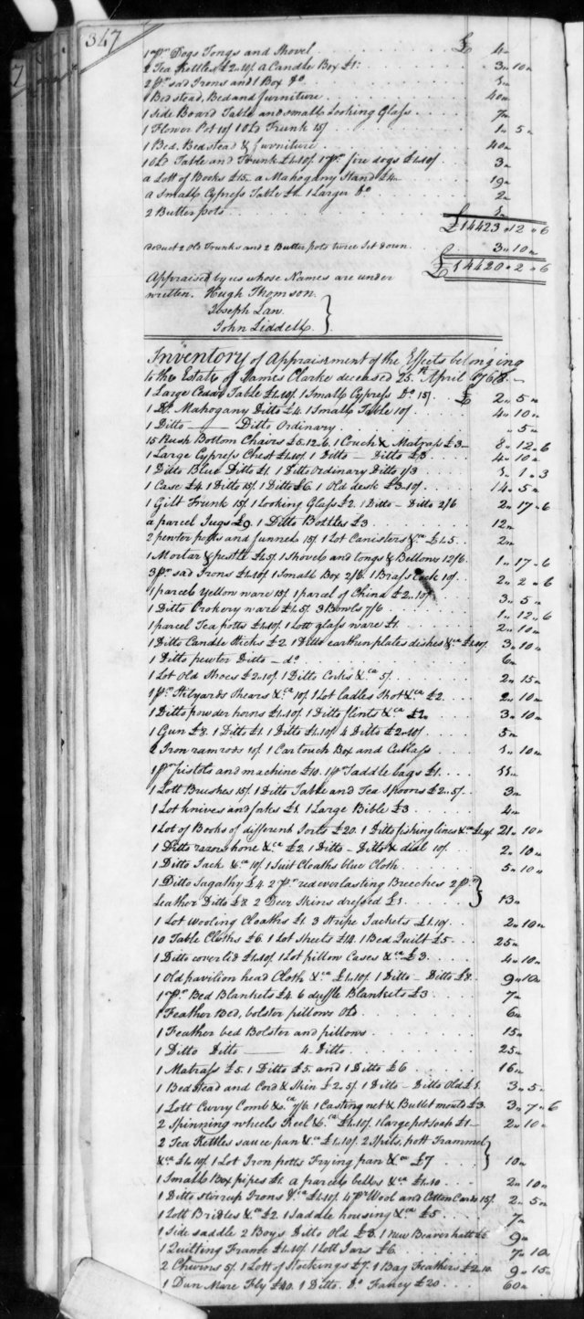 1768 James Gowen on inventory of James Clark estate in SC on Fold3 p1