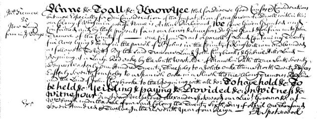 1712 April 26 - Land grant John Tremere, grantee. King William County, Virginia
