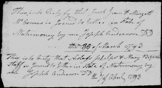March 30, 1793 Green CO., KY. marriage of Jacob Gum to Margaret McComus